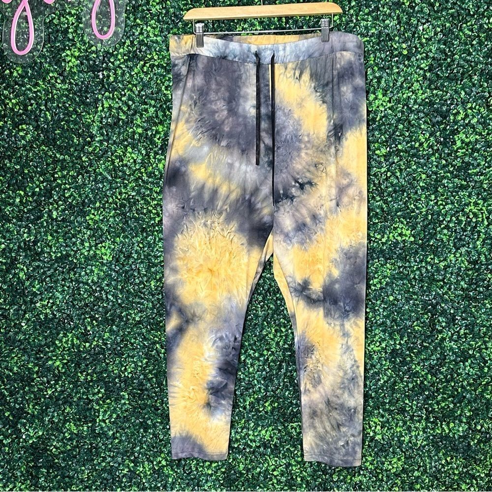 Tie Dye Marbled Yellow Gray Leggings Pants Sz 2x